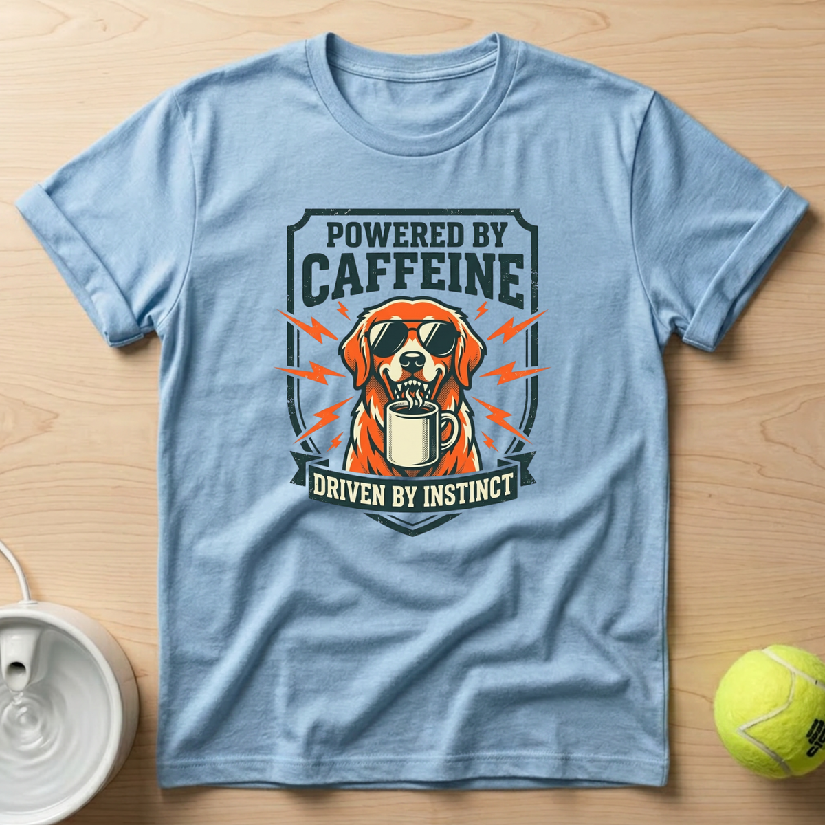 Golden Retriever x Powered by Caffeine