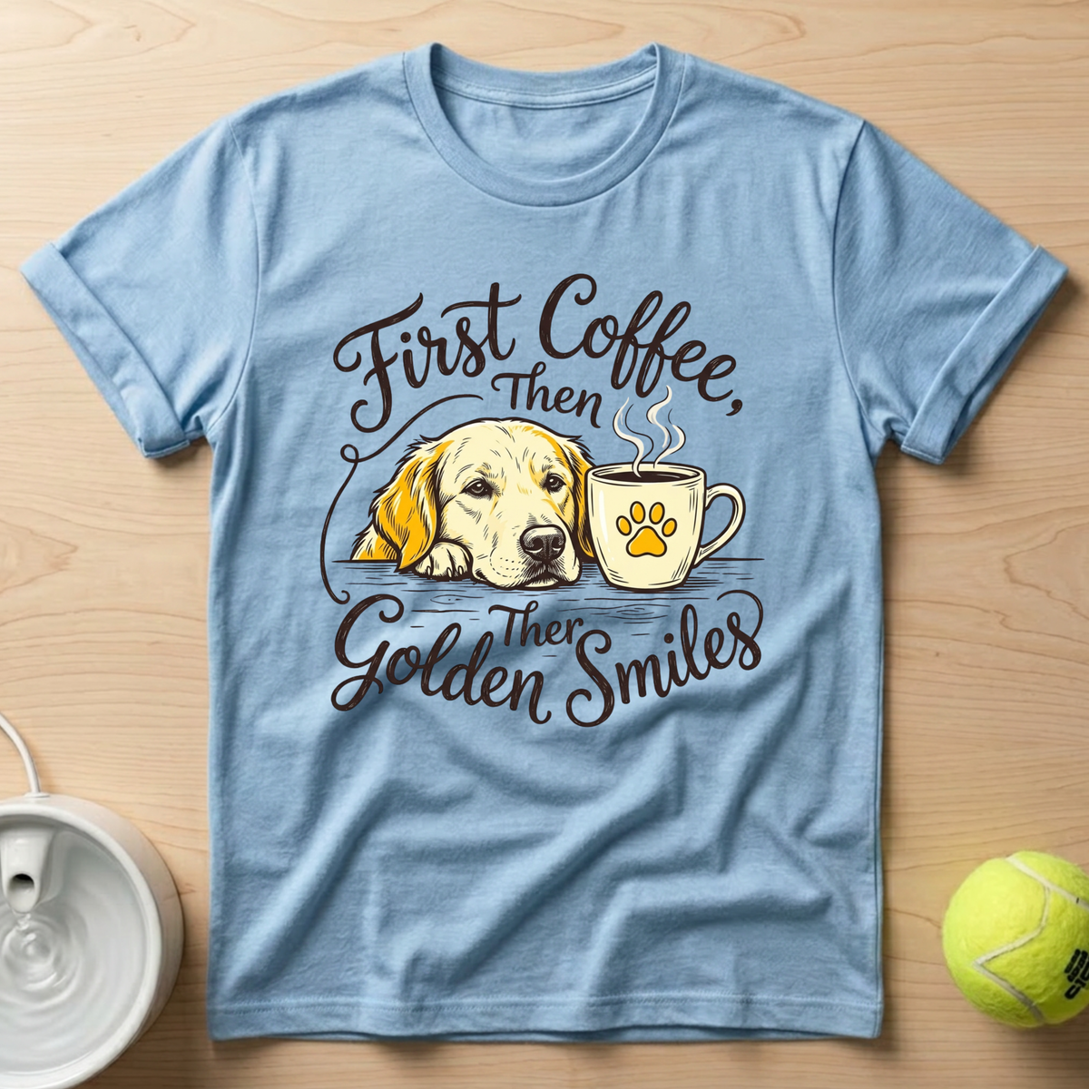 Golden Retriever x First Coffee - T-Shirt