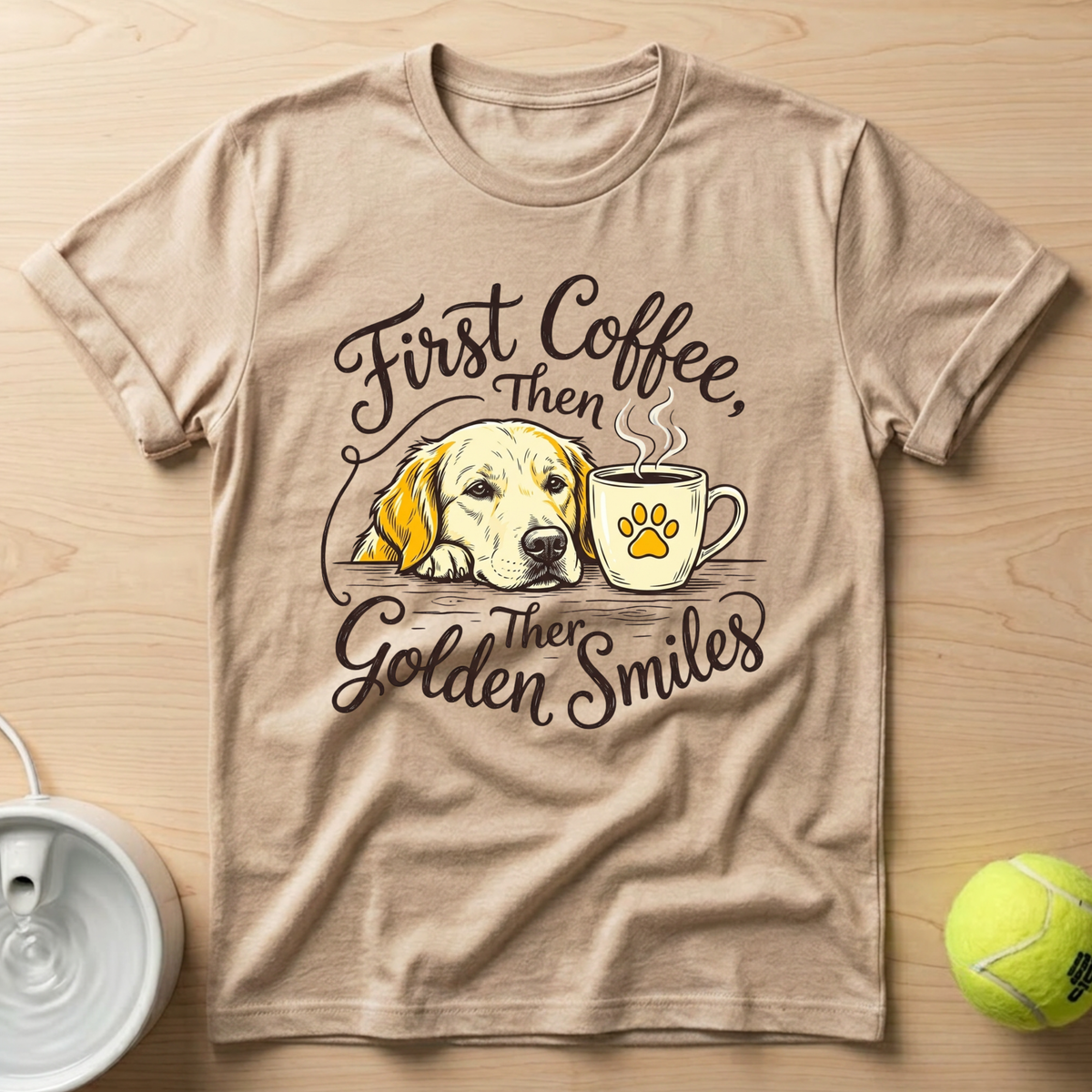 Golden Retriever x First Coffee - T-Shirt