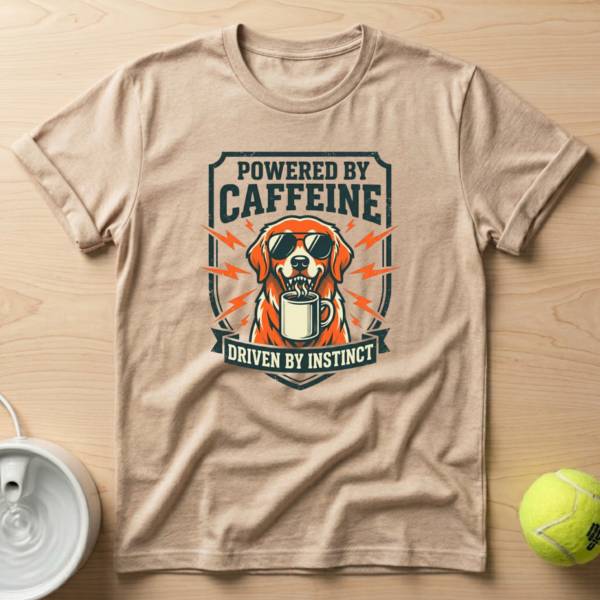 Golden Retriever x Powered by Caffeine