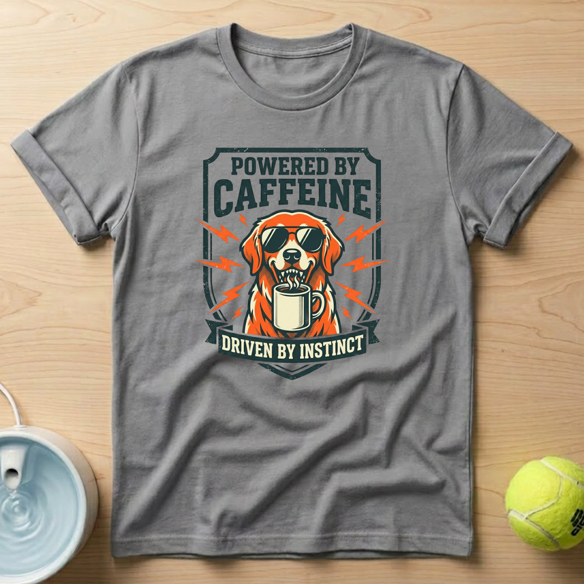 Golden Retriever x Powered by Caffeine