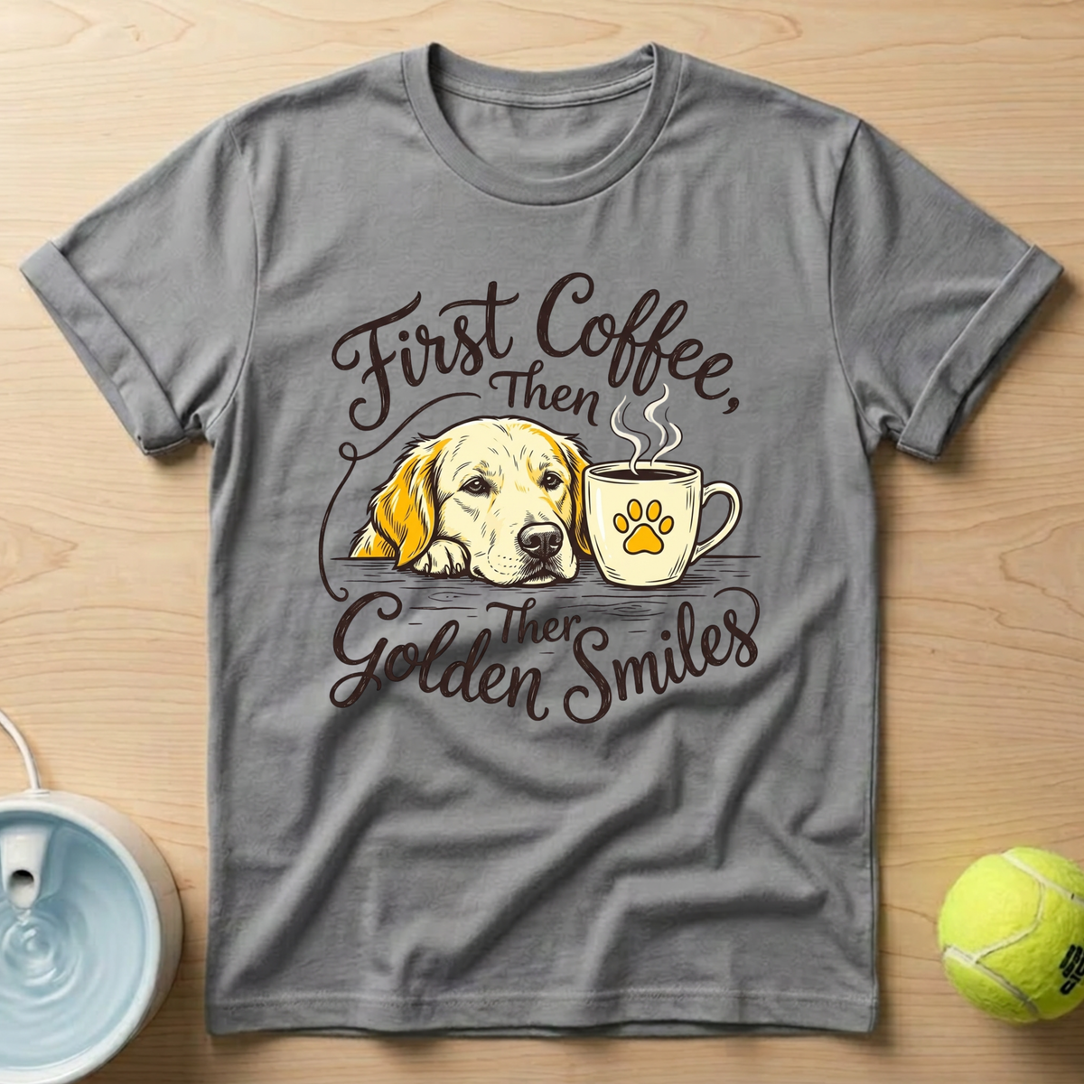 Golden Retriever x First Coffee - T-Shirt