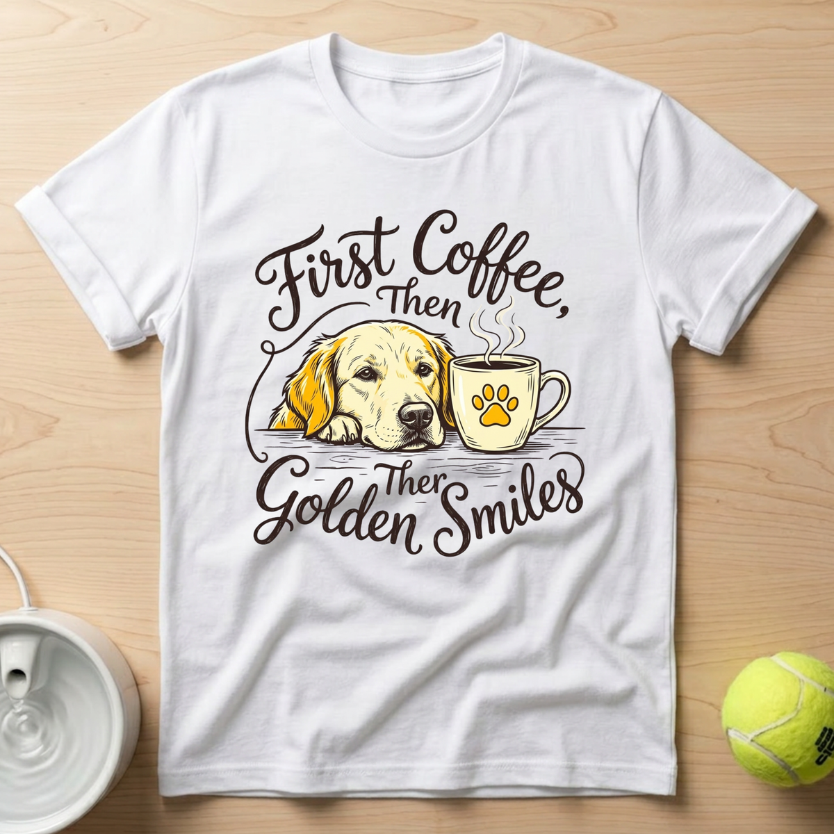 Golden Retriever x First Coffee - T-Shirt