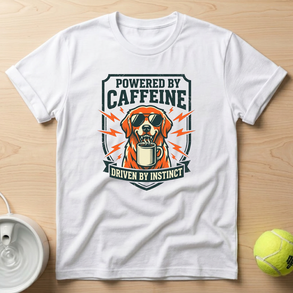 Golden Retriever x Powered by Caffeine